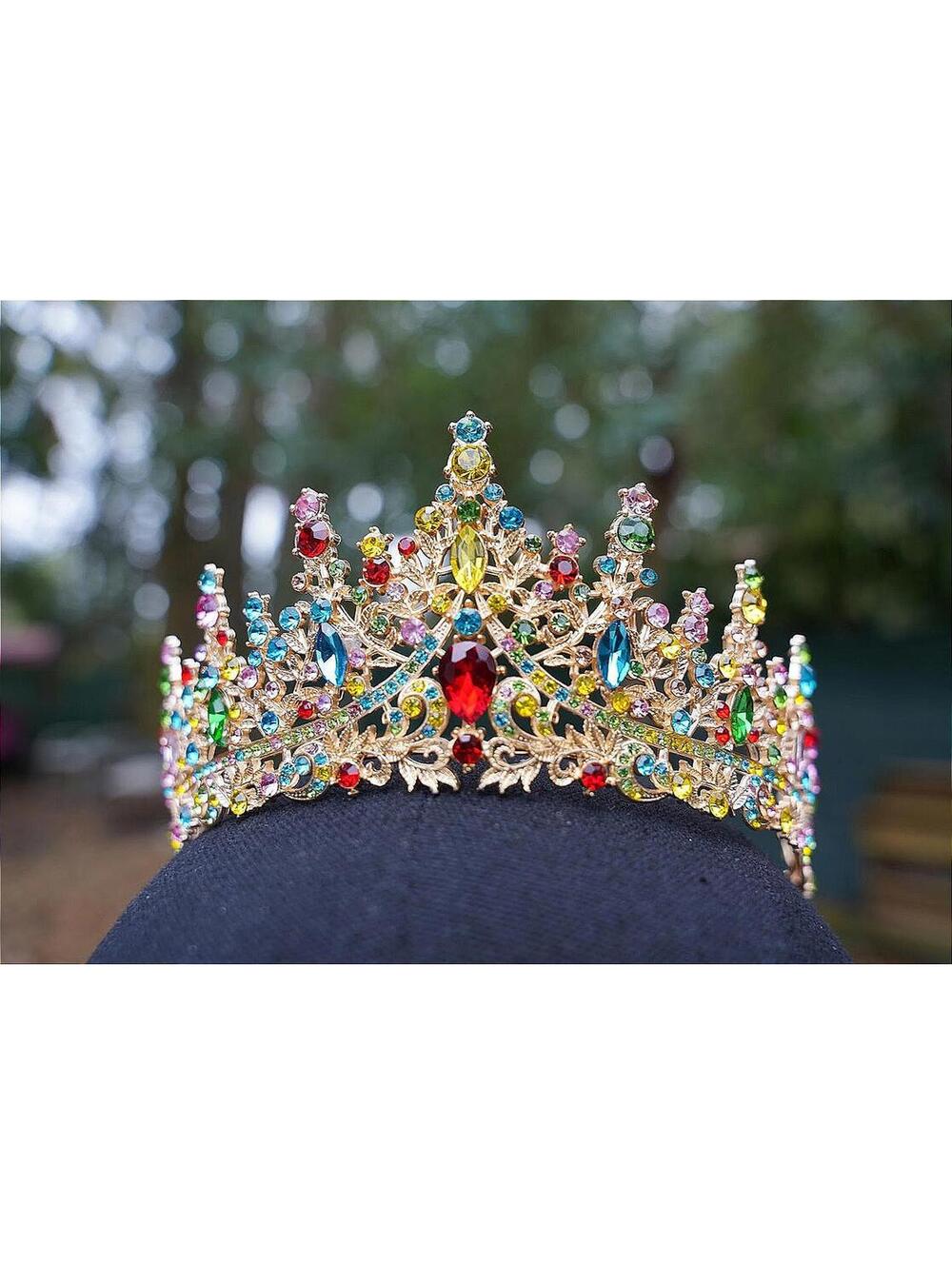 Gold Multicolor Crystal Tiara Bridal Crown Birthday Wedding Gift Diadem prom